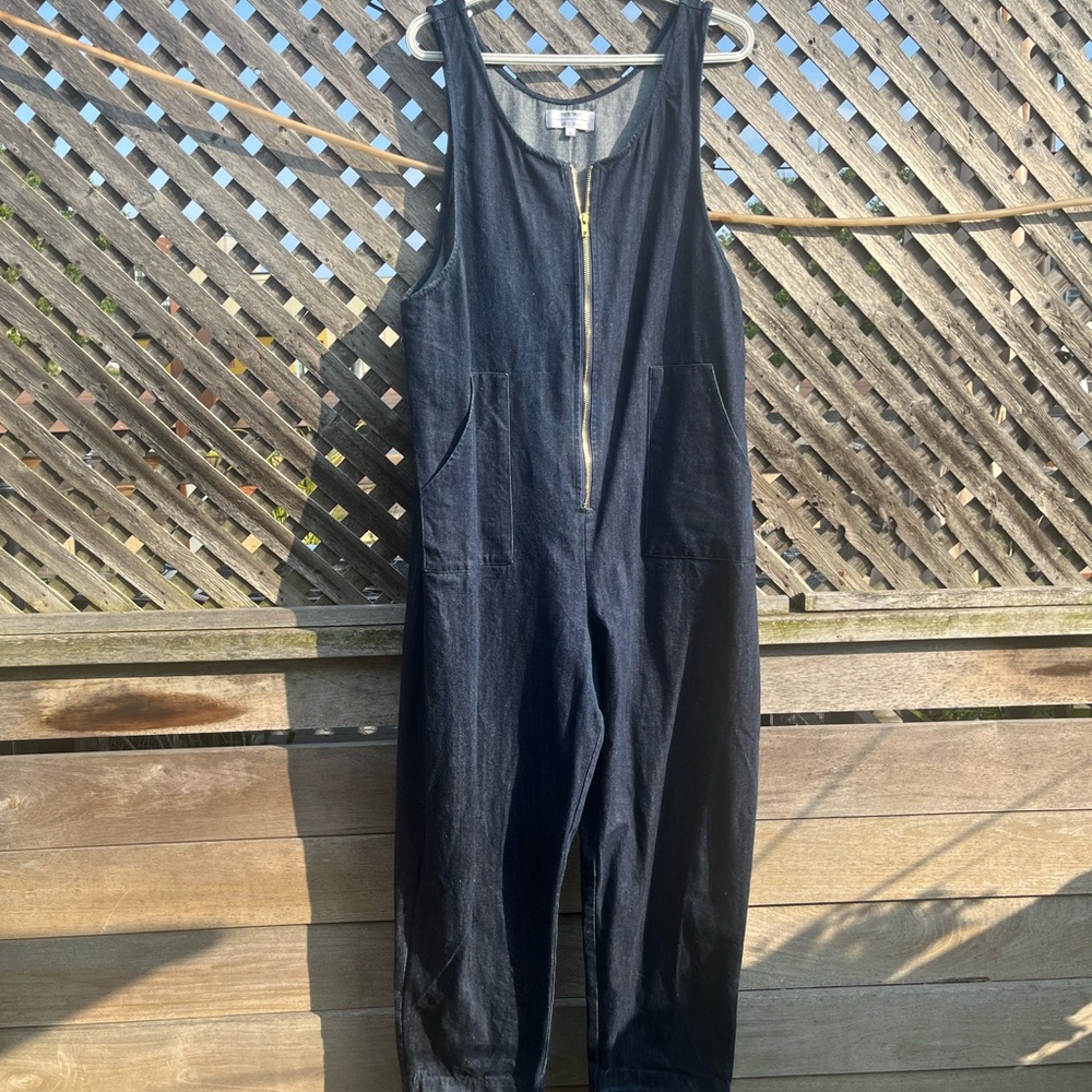 Dark Blue Red Sky Denim Overalls with Relaxed Fit - Tailored